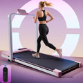 Folding Treadmill with Handrail & Adjustable Incline, 1-10 km/h Running Machine, Space Saving Low Noise Design, LED Display, Phone Holder, Remote Control, Transport Wheels & Plug, Pink.
