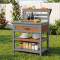 Wooden outdoor garden cabinet, outdoor cabinet with stainless steel worktop & large drawer, barbecue station with double shelf, tilt-proof design, weather-resistant kitchen cabinet for patios