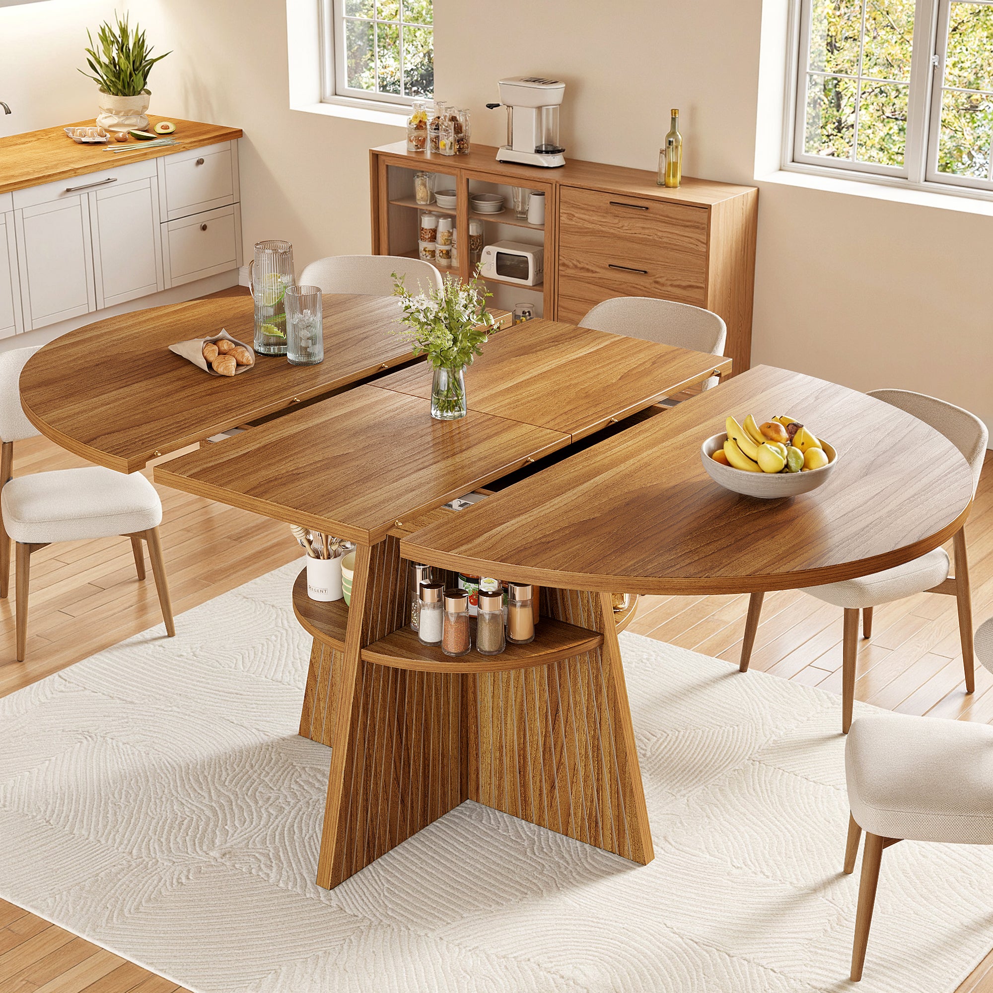 Extendable dining table, dining room table, kitchen table, balcony table, round dining table, extendable to oval, 110-150 cm, seats up to 8 people, dark brown