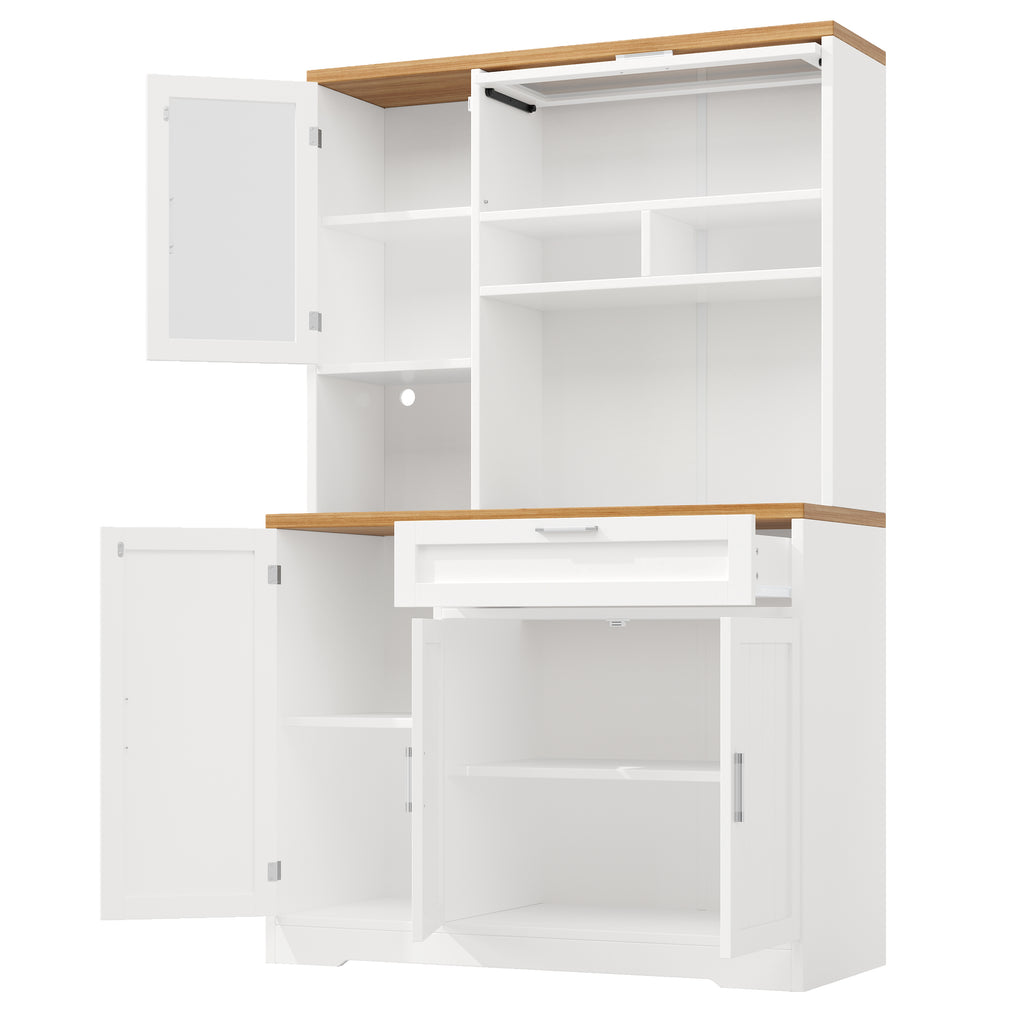 Tall Display Cabinet with LED Lighting - 104x40x180 cm Kitchen & Living Room Storage, White/Black