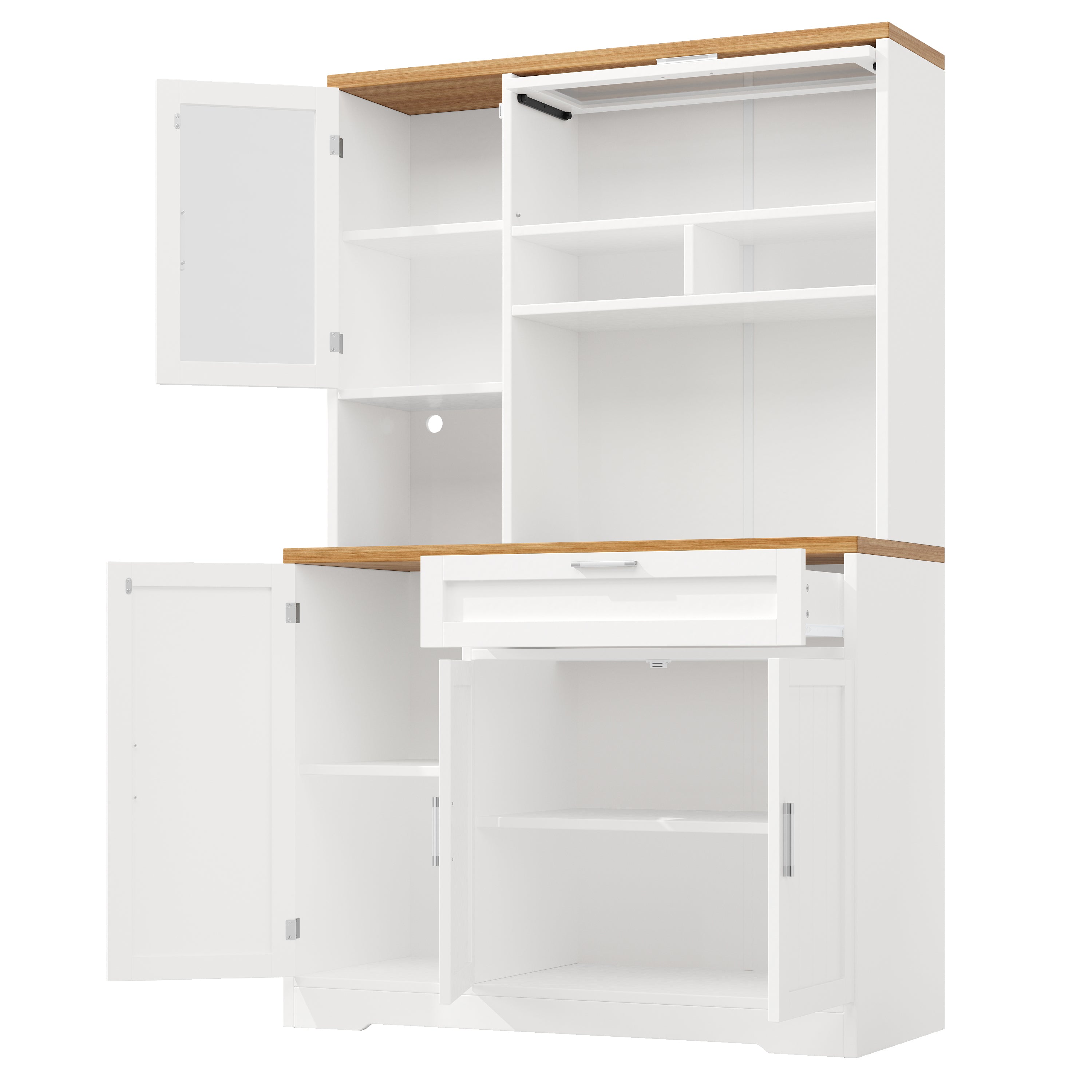 Tall Display Cabinet with LED Lighting - 104x40x180 cm Kitchen & Living Room Storage, White/Black