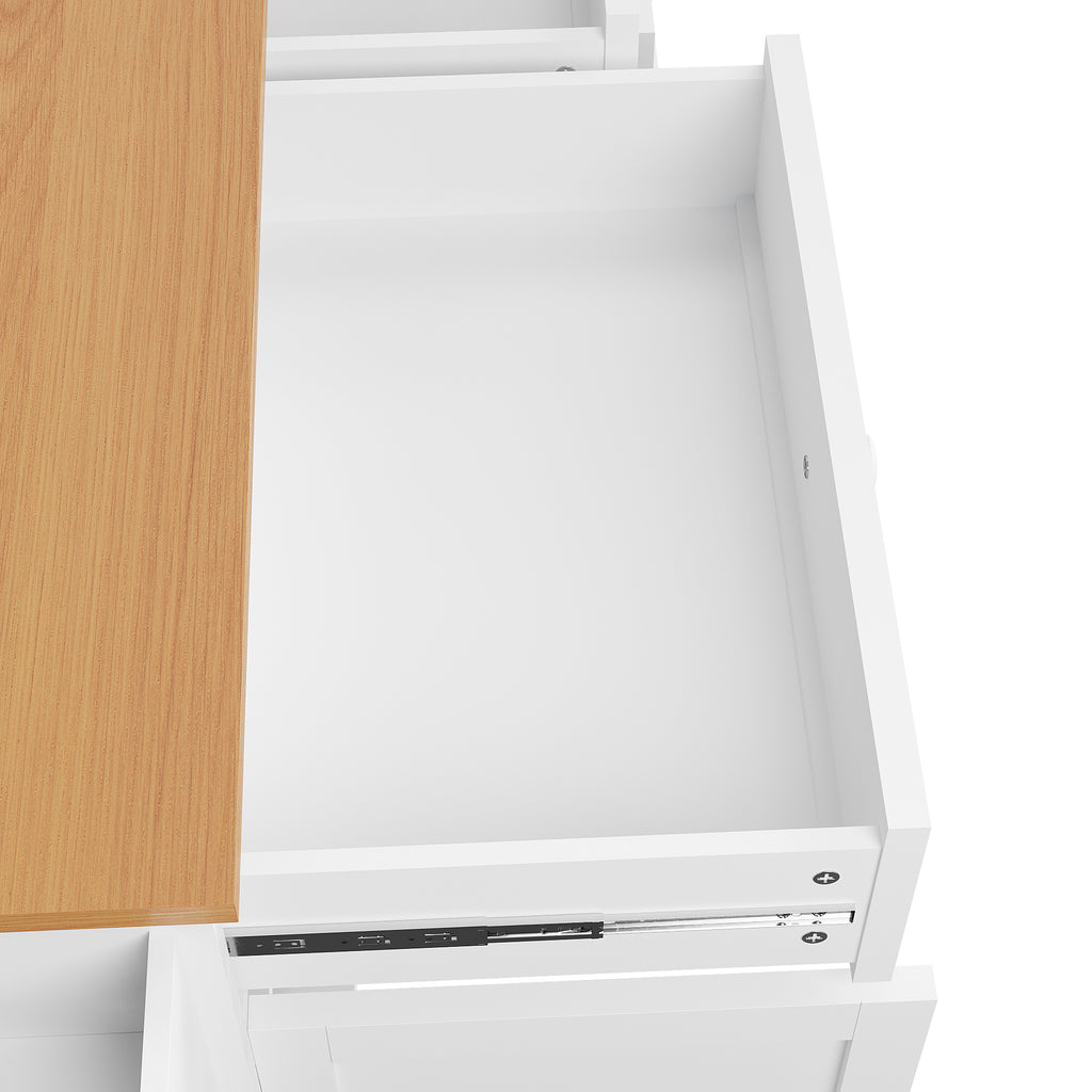 Dining trolley (134 x 46 x 92 cm), modern and simple white food trolley, combined drawer-storage cabinet design, mobile and fixed dual-use design, suitable for domestic and commercial kitchens, white
