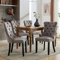 Modern Set of 4 Upholstered Velvet Dining Chairs, Button Tufted Kitchen Lounge Chairs with Solid Wood Legs, Riveted Trim and Knocker Ring, for Dining Room Living Room, Grey