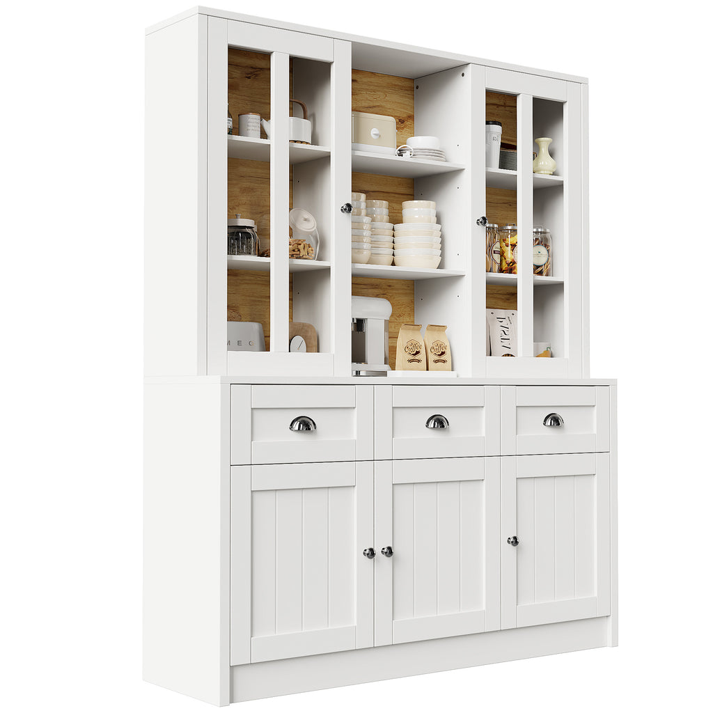 Tall Cabinets for Living Room (140×38.5×175cm), Display Cabinet, Kitchen Cabinet, Dining Room Cabinet with Drawers, Modern Minimalist Tall Cabinet, Freestanding Display Cabinet, White
