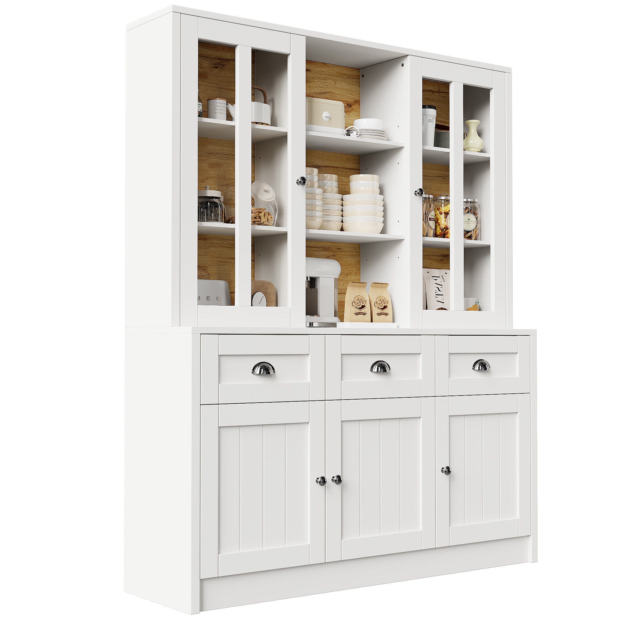 Tall Cabinets for Living Room (140×38.5×175cm), Display Cabinet, Kitchen Cabinet, Dining Room Cabinet with Drawers, Modern Minimalist Tall Cabinet, Freestanding Display Cabinet, White
