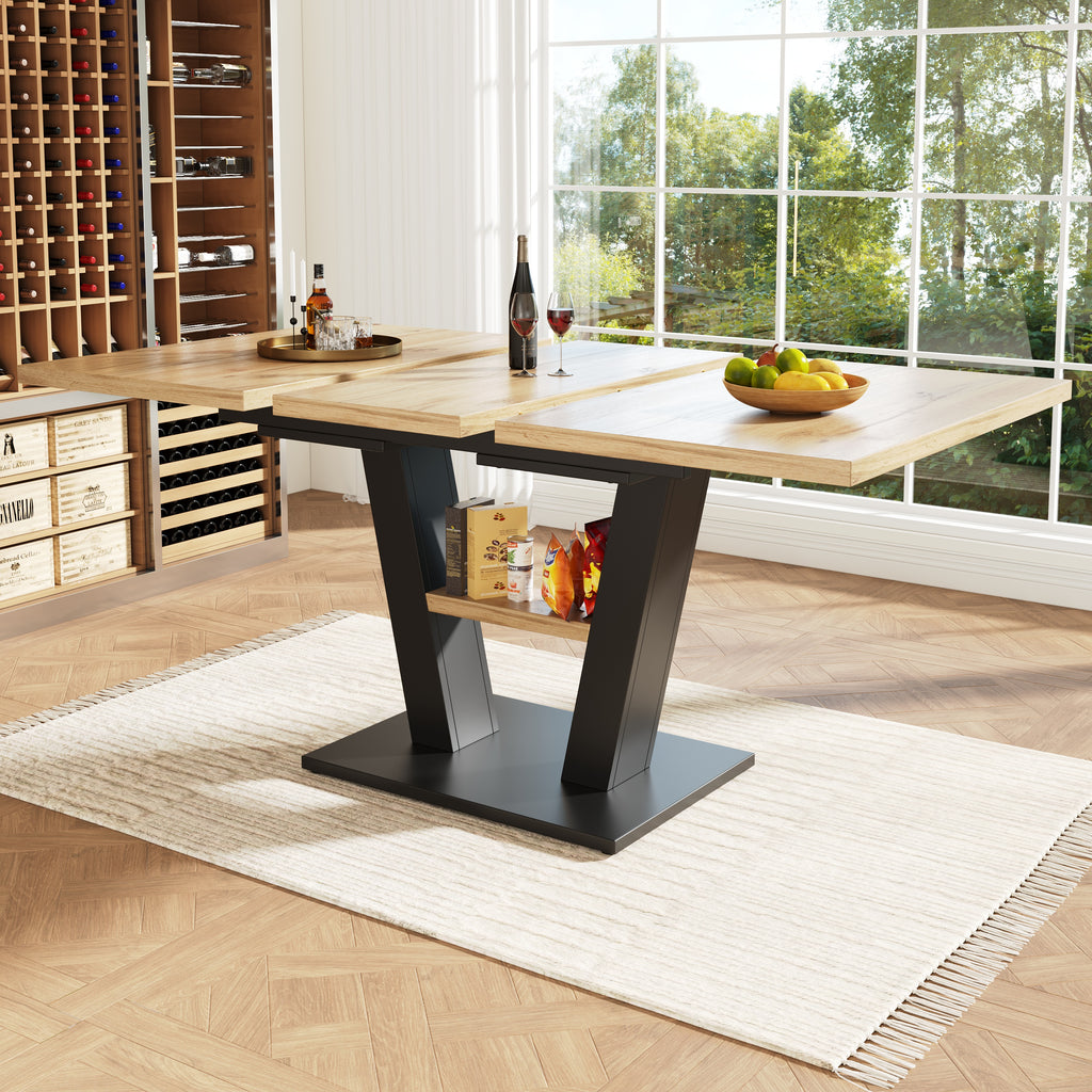 Extendable dining table (118-157×70×75cm), table, kitchen table,extendable to 118-157cm with the help of internal insert leaves, for kitchen and living room, wood-colored dining table