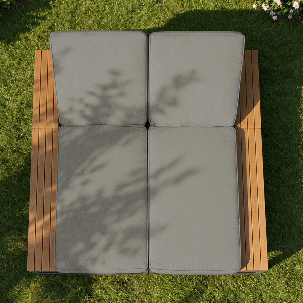 Outdoor Patio Daybed, Outdoor Lounger, Multifunctional Waterproof Sofa Bed, Sun Lounger for Patio, Adjustable Backrest Angle, Gray, Double Lounge Bed