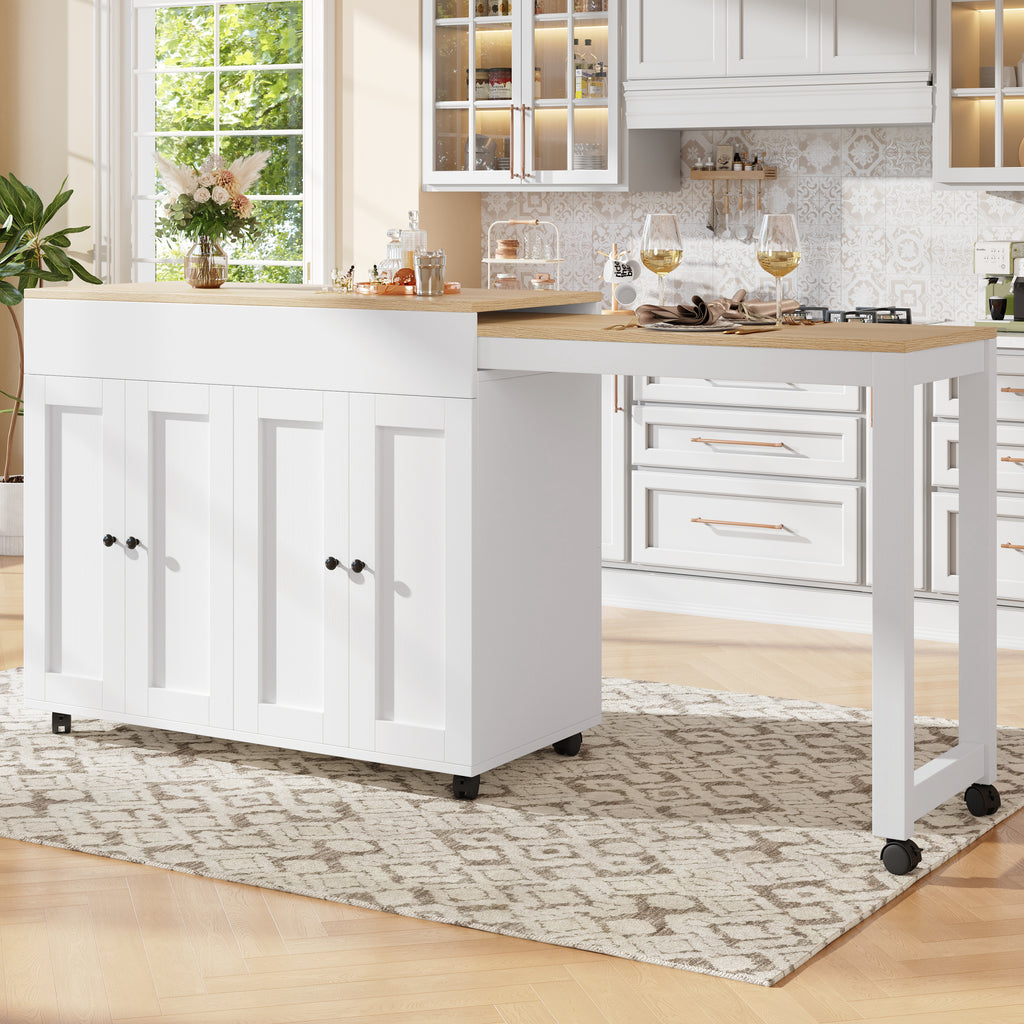 Modern Extendable Bar Table (118-180×50×94cm), Extendable Dining Table with Storage, with Six Shelves, Standing Table Bistro Table, for Dining Room, Use as Living Room Room Divider, White/Gray