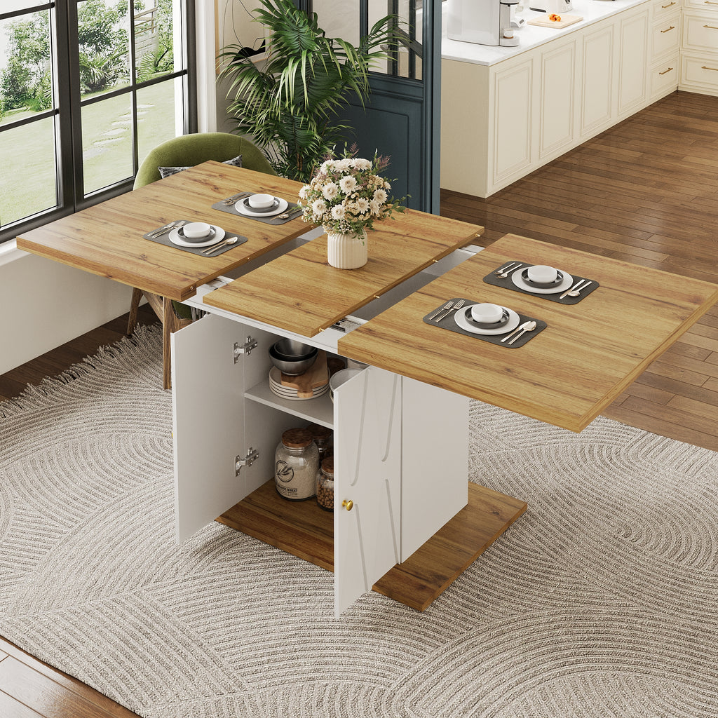 Extendable Dining Table with Relief Pattern - For Kitchen & Living Room, Wood Veneer Finish, Size 110x70x76.5cm (Extends to 140cm)