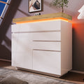 Chest of Drawers,High-gloss Sideboard Cabinet with 2 Doors and 3 Drawers,Storage with RGB LED(App-controlled),Multi-purpose Cabinet for Living Room and Bedroom, 115 x 110 x 39 cm, White
