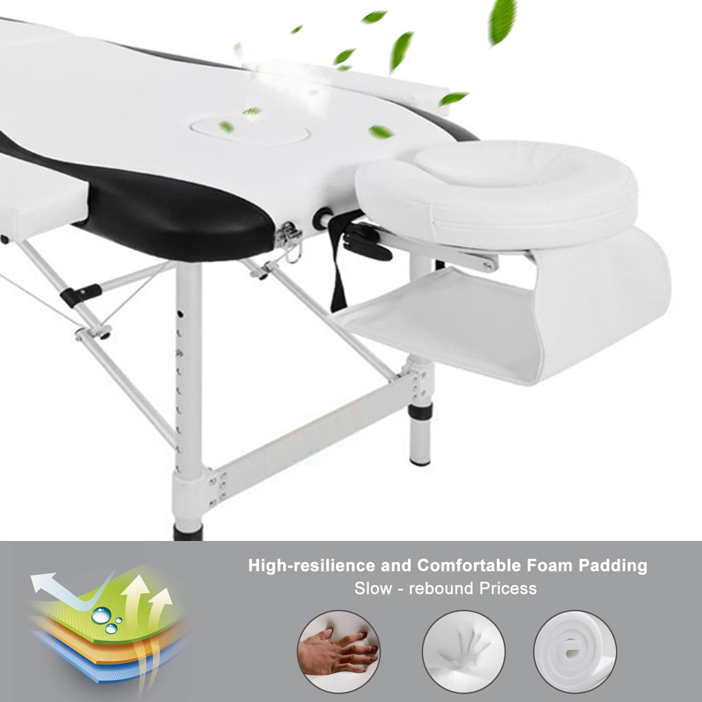 Massage Table Couch Bed Aluminium Tattoo Spa Reiki Portable Folded 3 Section with Premium PU Leather and 5 cm High Density Multi-Layer Foam Headrest Arm support and Carrying Bag