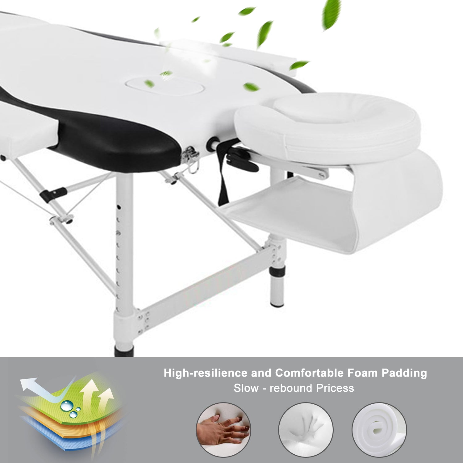 Massage Table Couch Bed Aluminium Tattoo Spa Reiki Portable Folded 3 Section with Premium PU Leather and 5 cm High Density Multi-Layer Foam Headrest Arm support and Carrying Bag