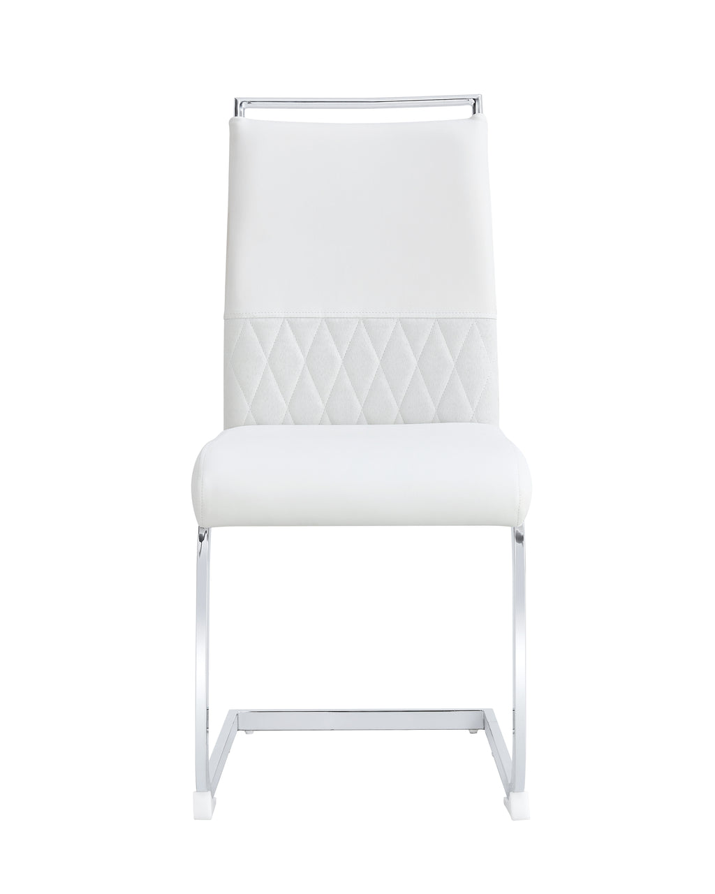 Modern dining chairs set of 2, backrest made of PU faux leather and linen, high back padded side chair, horizontal stripes backrest design for dining room, kitchen, guest office chair, white