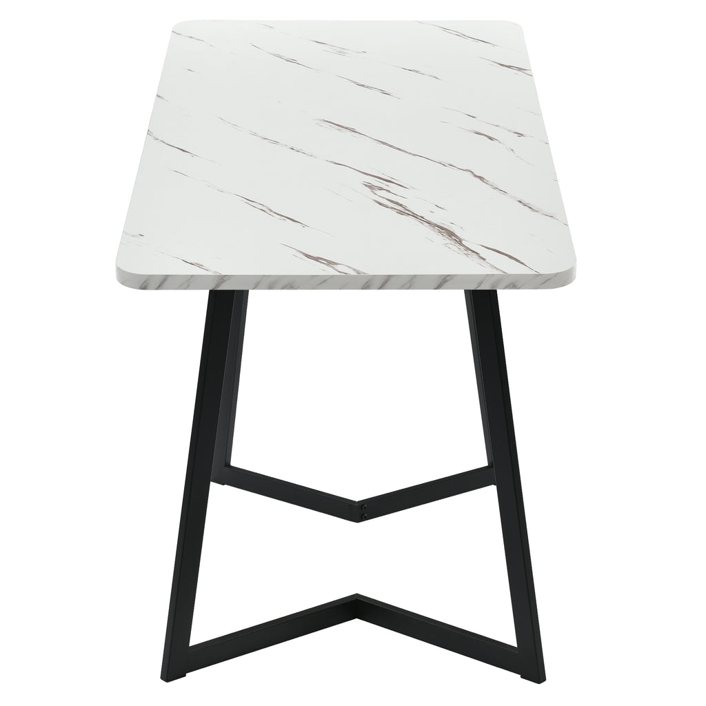 117x68cm Dining Table,(1-St), Metal Frame Rectangular Dining Table Modern Marble Pattern Kitchen Table with Metal Legs for Dining Room Living Room, Black/White