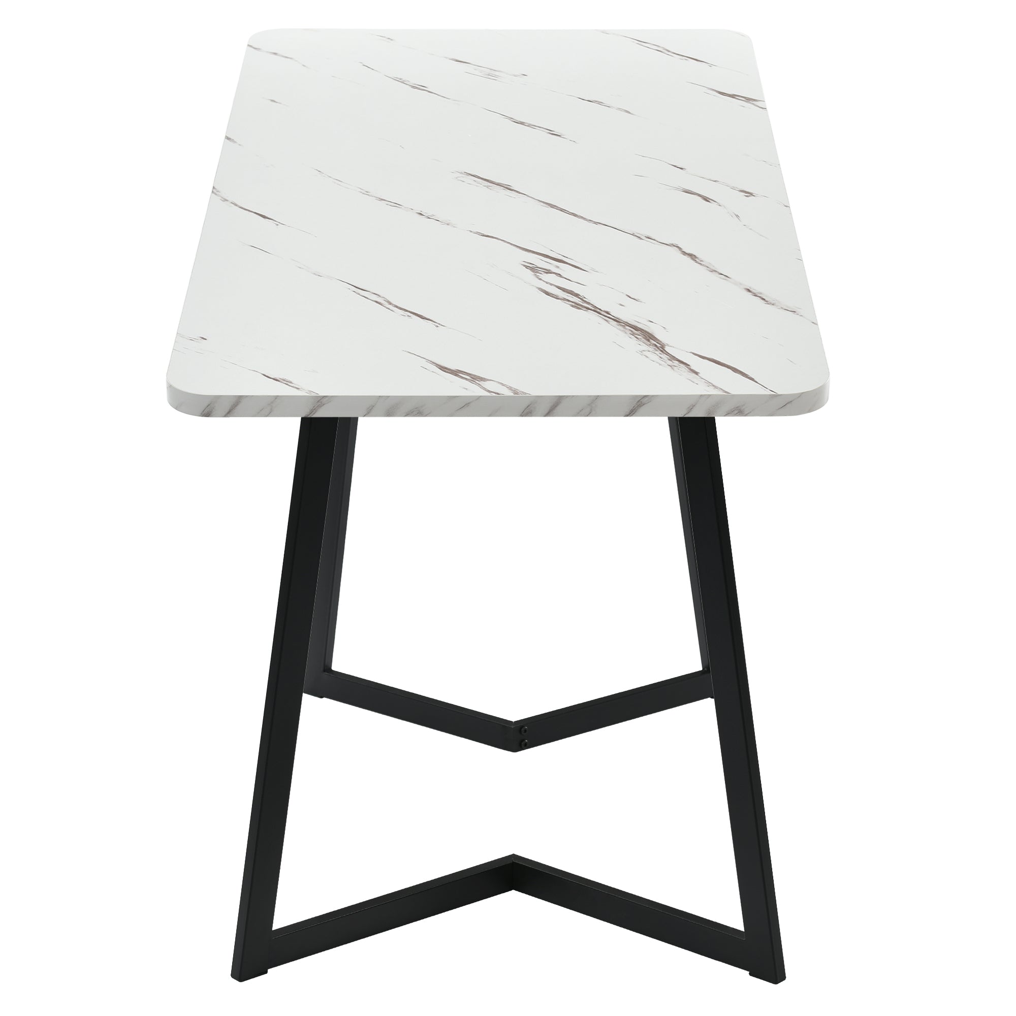 117x68cm Dining Table,(1-St), Metal Frame Rectangular Dining Table Modern Marble Pattern Kitchen Table with Metal Legs for Dining Room Living Room, Black/White