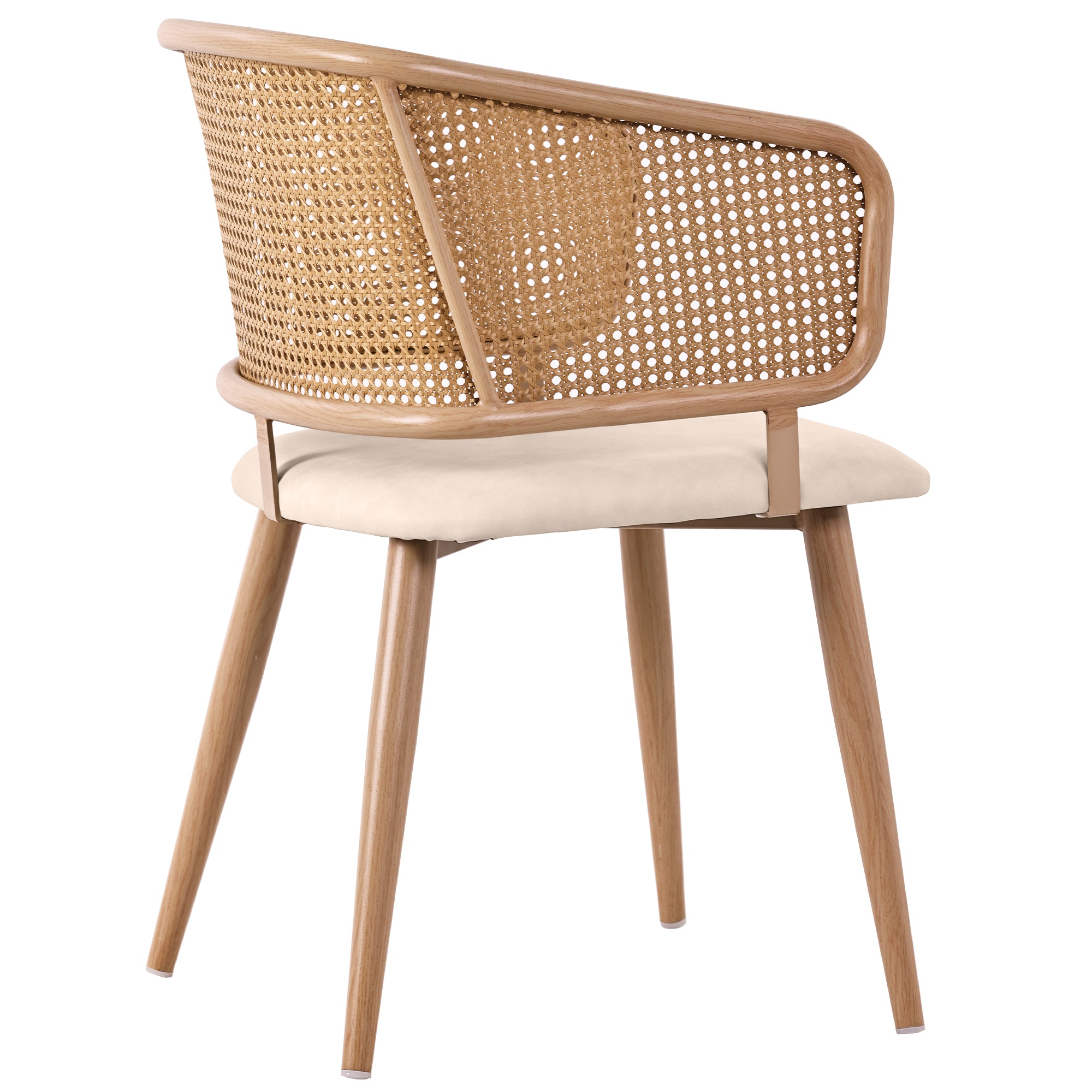 Modern Dining Chairs (4 pcs) with Rattan Backrest & PU Leather Seat, Breathable and Comfortable Dining Chairs for Restaurant, Living Room, Café , Contemporary Simple Style, Beige