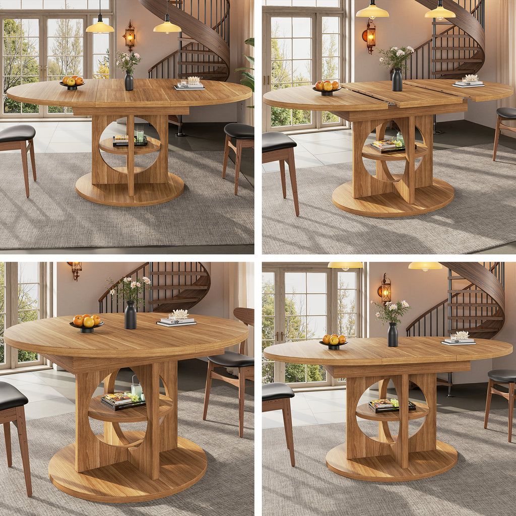 Extendable dining table, dining room table, kitchen table, balcony table, round dining table, extendable to oval, 110-150 cm, seats up to 8 people, dark brown