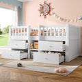 Low Loft Bed with Storage, Solid Wood Bed Frame with Drawer Storage, 3ft Single Bed with Guardrail, No Box Spring Needed, Saving-space Design for Bedroom, Modern Bed for Children, White (No Mattress)