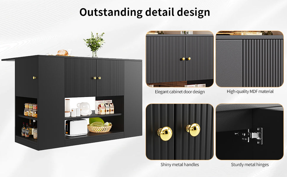 Modern kitchen island, sideboard, kitchen cabinet with drawers and shelves, sideboard for kitchen & dining room, black