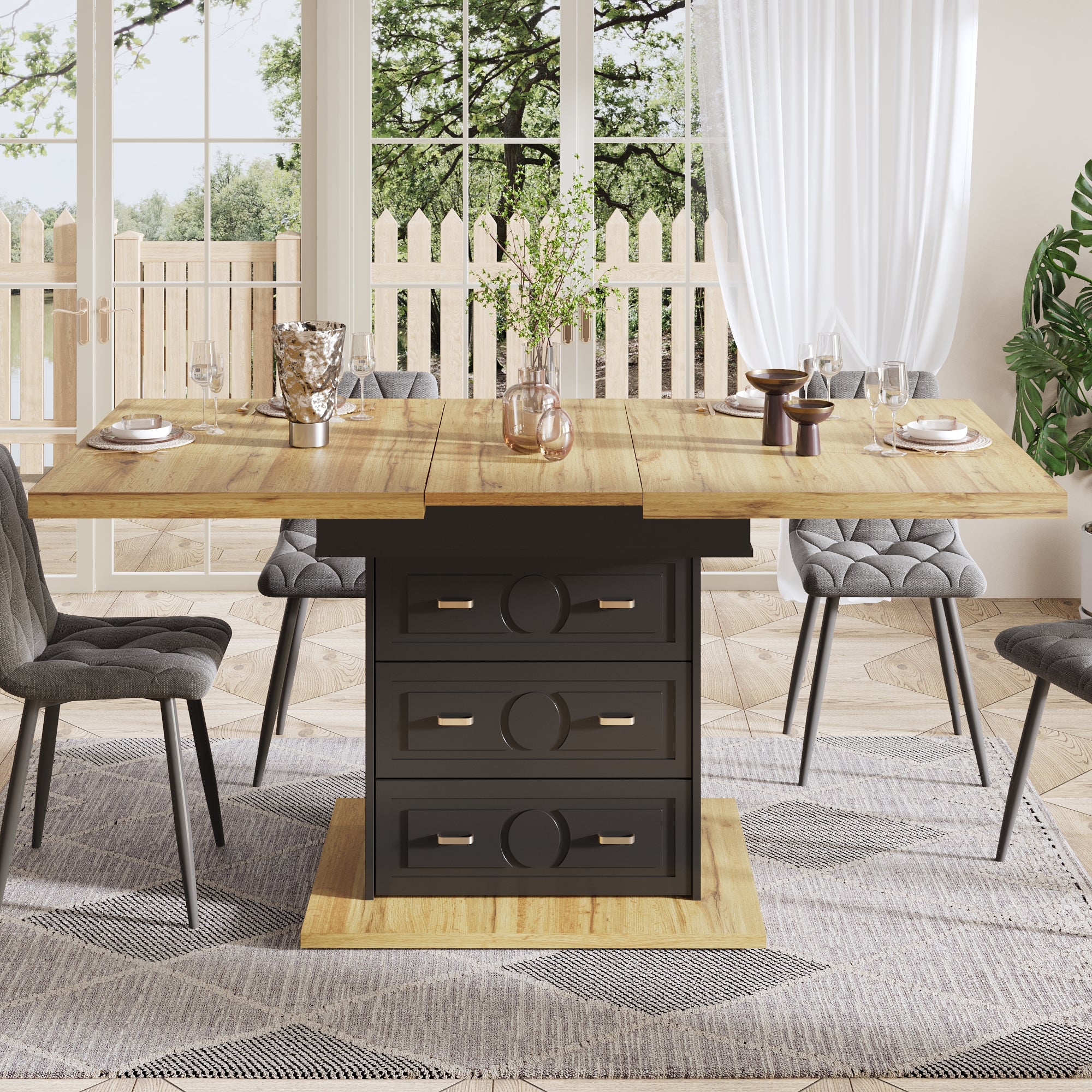 Extendable dining table - wooden table 110-140 x 80 x 75 cm - For kitchen, dining room, terrace - 6 person table with extendable top & wood grain