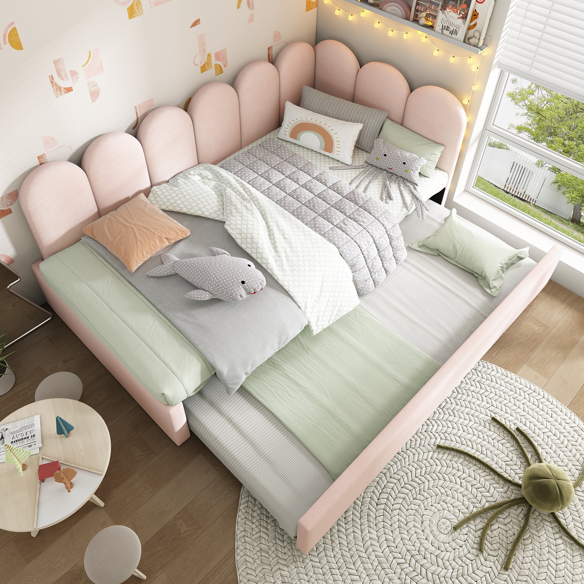 Upholstered Bed Daybed With Pull-Out Bed, 3FT Single Sofa Bed 90X190Cm,Guest Beds For Adults and Children, Bed With Metal Slatted Frame, Velvet, Pink (No Mattress)