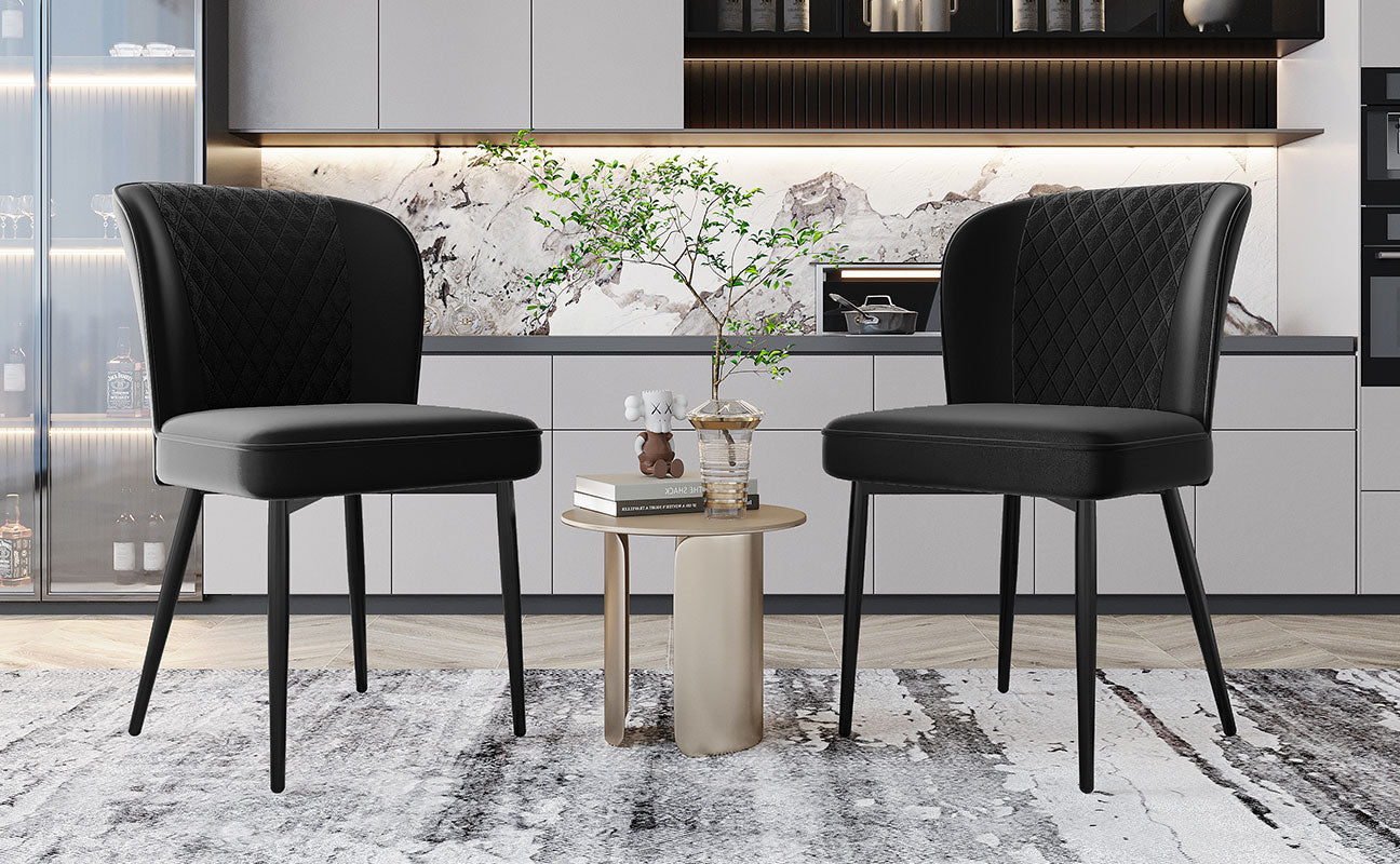 Velvet  dining chair (2 pcs), black, Modern Vanity Chair Kitchen Accent Occasional Chair with Metal Legs for Dining Room Living Room,upholstered chair  with backrest,seat in velvet metal frame