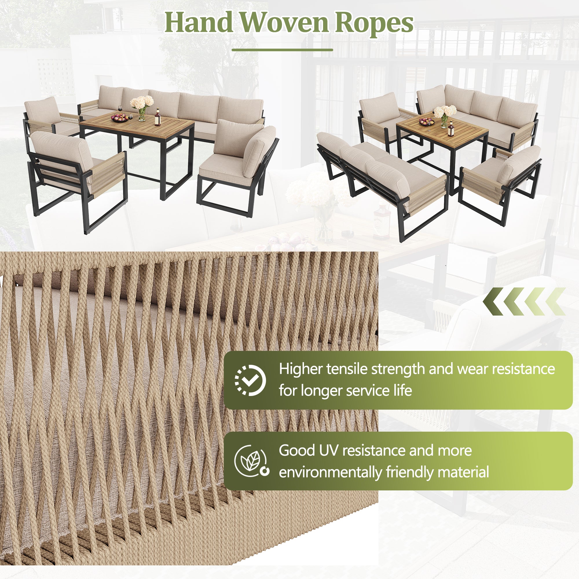 Garden dining set for 7-8 people, garden lounge set, garden furniture set for garden, balcony, terrace, weatherproof dining set, modern garden furniture set
