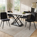 Dining set (5-piece), extendable dining table set for 4 people, 160×80×75cm dining table with 4 dining chairs, black velvet dining chairs, white marble dining table