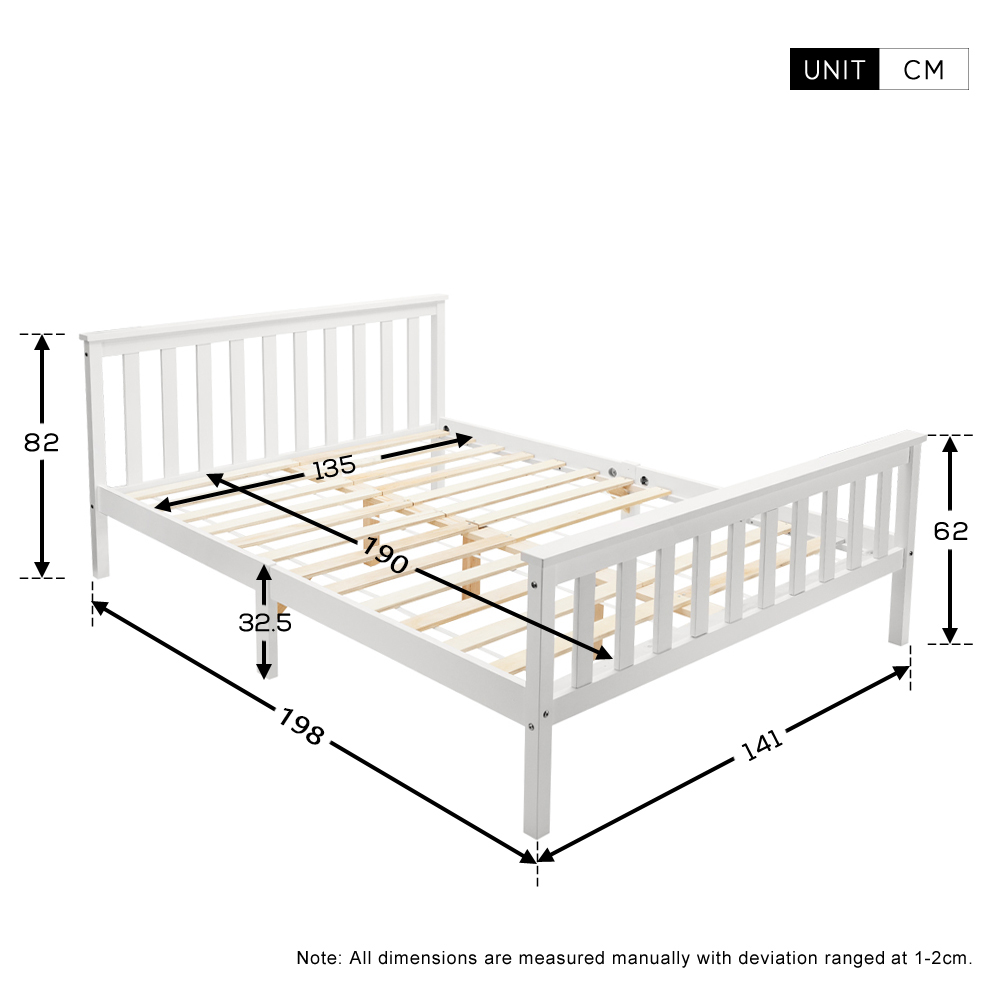 Double Bed Wooden Frame 4ft6 Double Wooden Bed in White For Adults, Kids, Teenagers(4FT6)