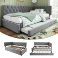 Upholstered Bed Daybed with Pull-Out Bed, 3FT Single Sofa Bed 90 x 190 cm, Ottoman Bed Trundle Beds for Adults and Kids, Bed with Slatted Frame, Velvet, Grey (No Mattress)