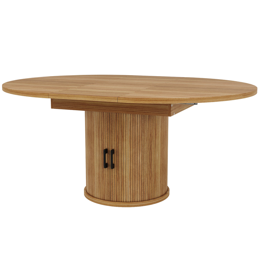 Extendable dining table, dining room table, kitchen table, balcony table, extendable table top Round dining table, extends to oval, 118–158 cm, seats up to 6 people, walnut/black