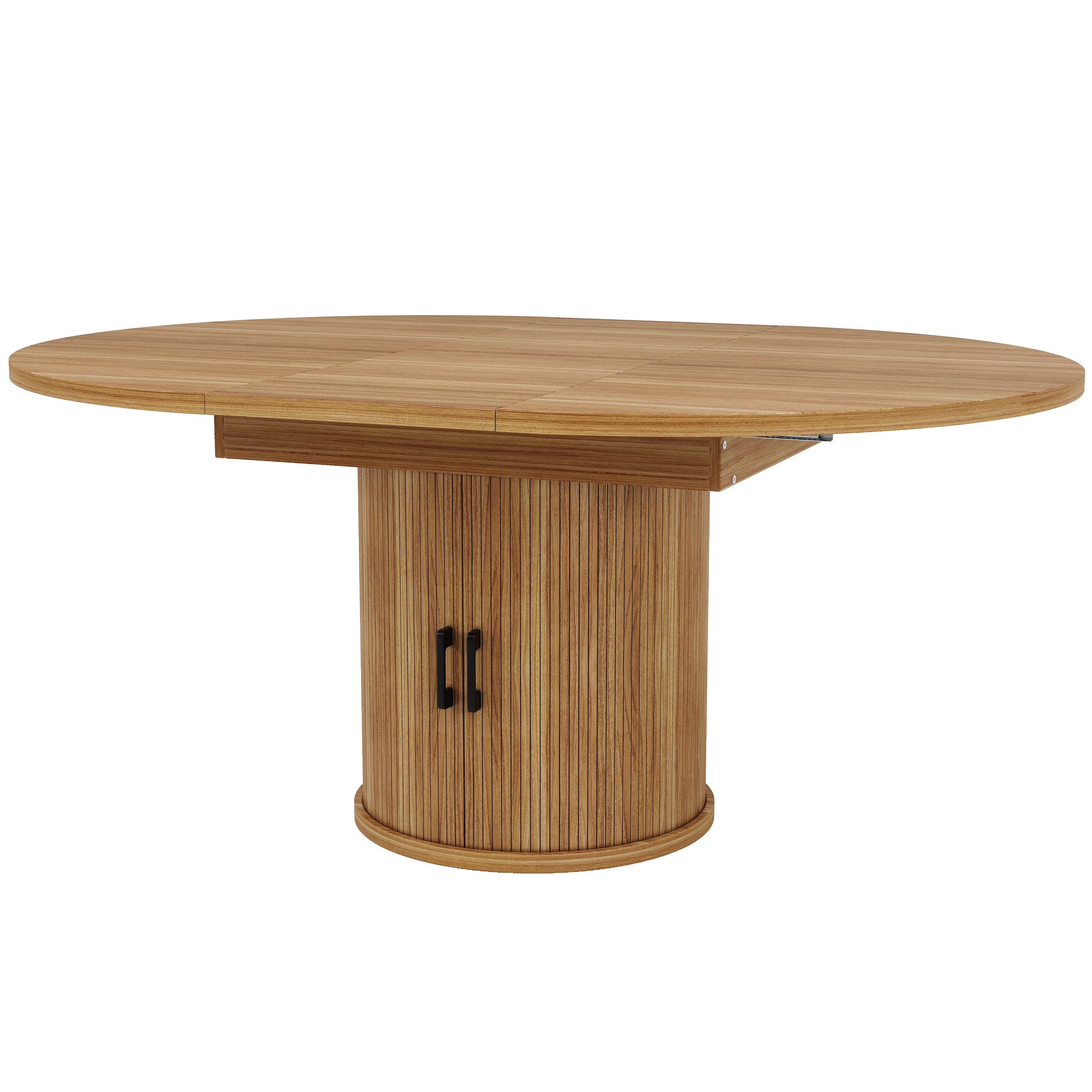 Extendable dining table, dining room table, kitchen table, balcony table, extendable table top Round dining table, extends to oval, 118–158 cm, seats up to 6 people, walnut/black