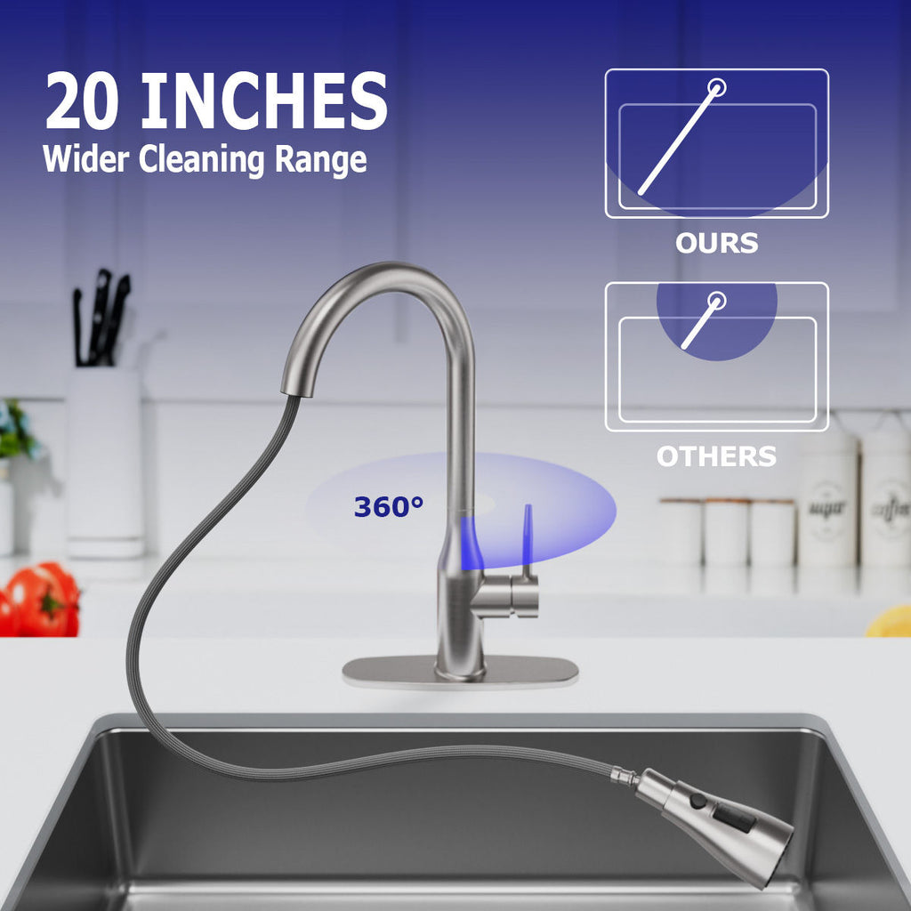 Brushed Stainless Pull-Out Kitchen Mixer Tap