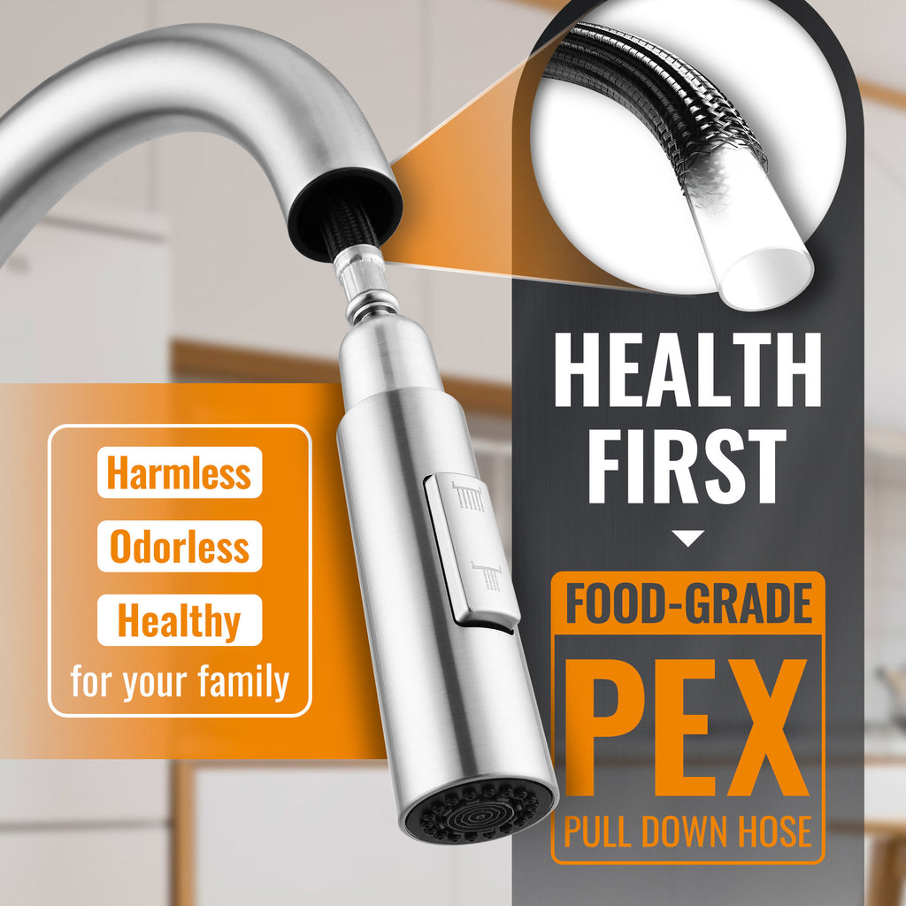 Brushed Stainless Pull-Out Kitchen Mixer Tap