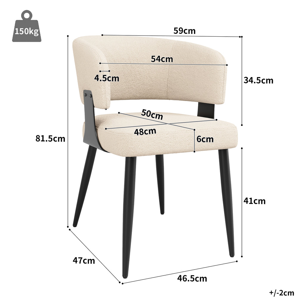 Modern Dining Chairs set of 2,Dining Room Chairs with Metal Legs – Upholstered Fabric Dining Room Chairs with Curved Backrest, Soft Cushion Seat, and Sturdy Metal Frame