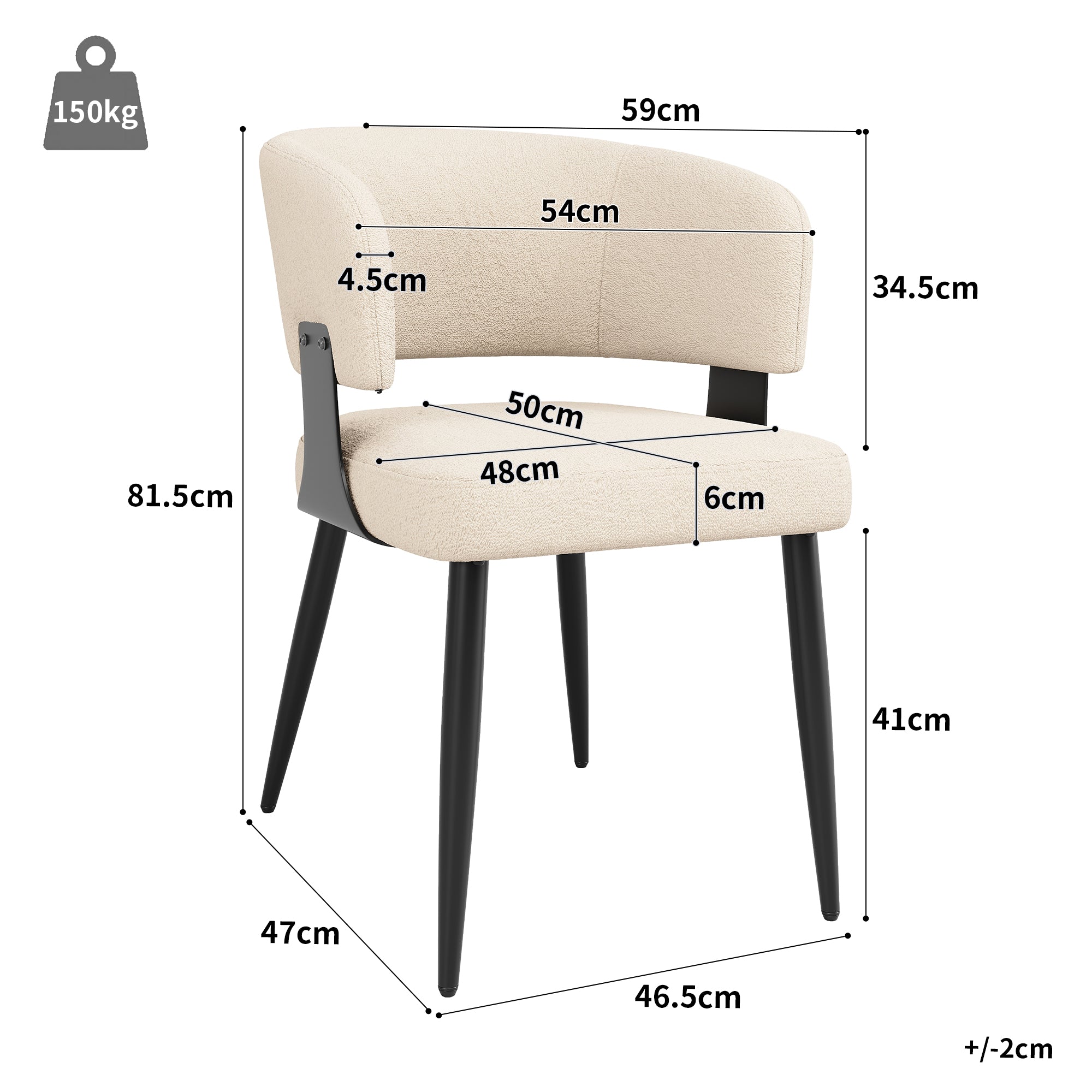 Modern Dining Chairs set of 2,Dining Room Chairs with Metal Legs – Upholstered Fabric Dining Room Chairs with Curved Backrest, Soft Cushion Seat, and Sturdy Metal Frame