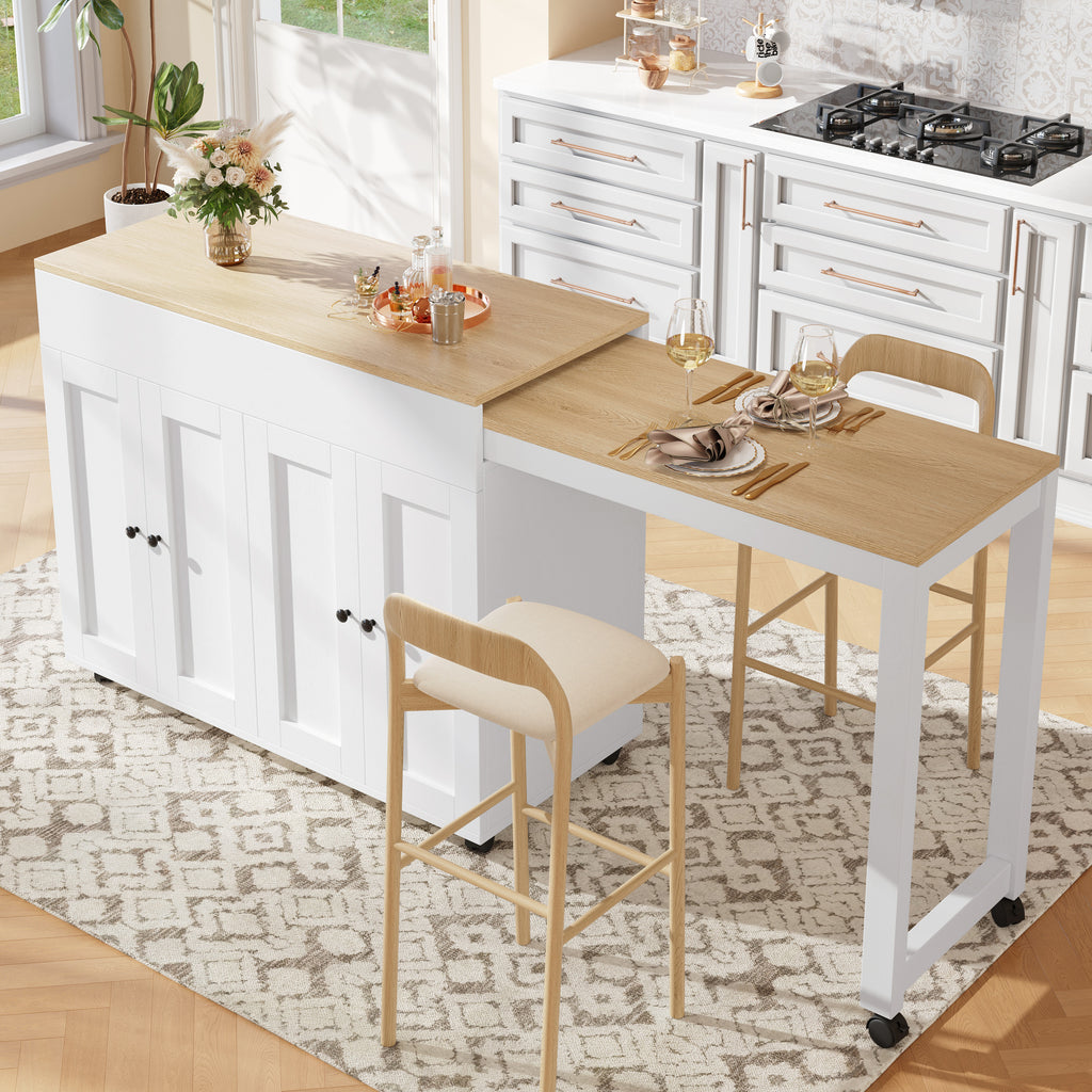 Modern Extendable Bar Table (118-180×50×94cm), Extendable Dining Table with Storage, with Six Shelves, Standing Table Bistro Table, for Dining Room, Use as Living Room Room Divider, White/Gray