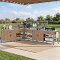 BBQ side table, mobile garden cabinet, weatherproof, stainless steel worktop, wooden garden cabinet, outdoor weatherproof tool cabinet, outdoor cabinet with large work surface and drawer