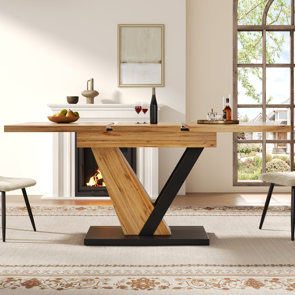 Extendable dining table (120–160 x 75 x 75.5 cm), table, kitchen table, extendable table, extends to 160 cm, suitable for kitchen and living room, tabletop with wood grain finish