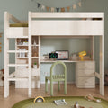 Kids' High Sleeper Bunk Bed with USB-C Desk, Bookshelf & Filing Cabinet, 90 x 190 cm Children's Loft Bed with Stairs & Storage Space, All-in-One Single Bed Frame with Slatted Frame, No Mattress