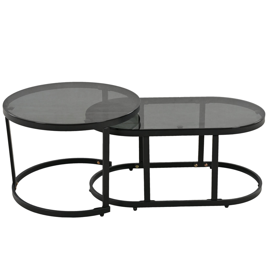 Outdoor Patio&Backyard Furniture Garden Lounge Set, Thick Quality Space Saving Sofas with Glass Coffee Table, Grey