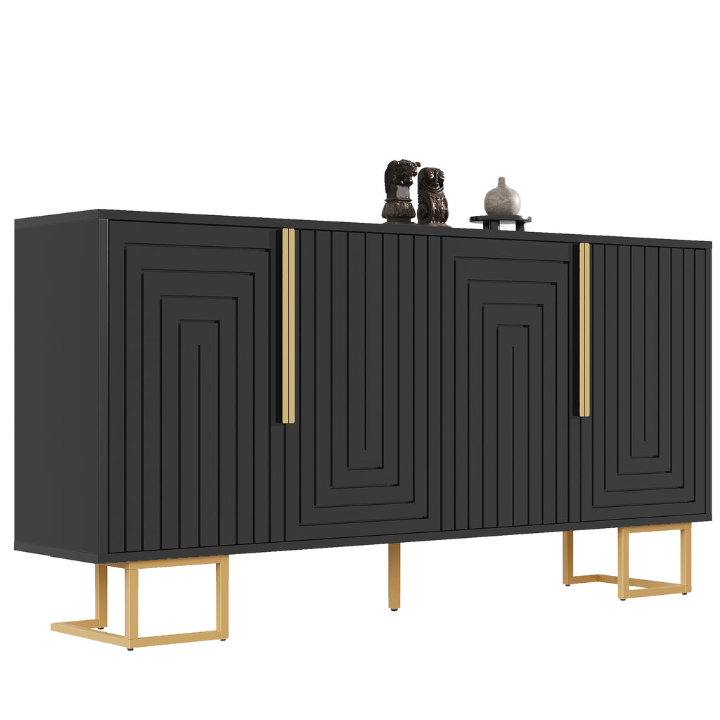 Black sideboard (152 x 40 x 75 cm) features a unique geometric design and gold handles and feet for an elegant feel