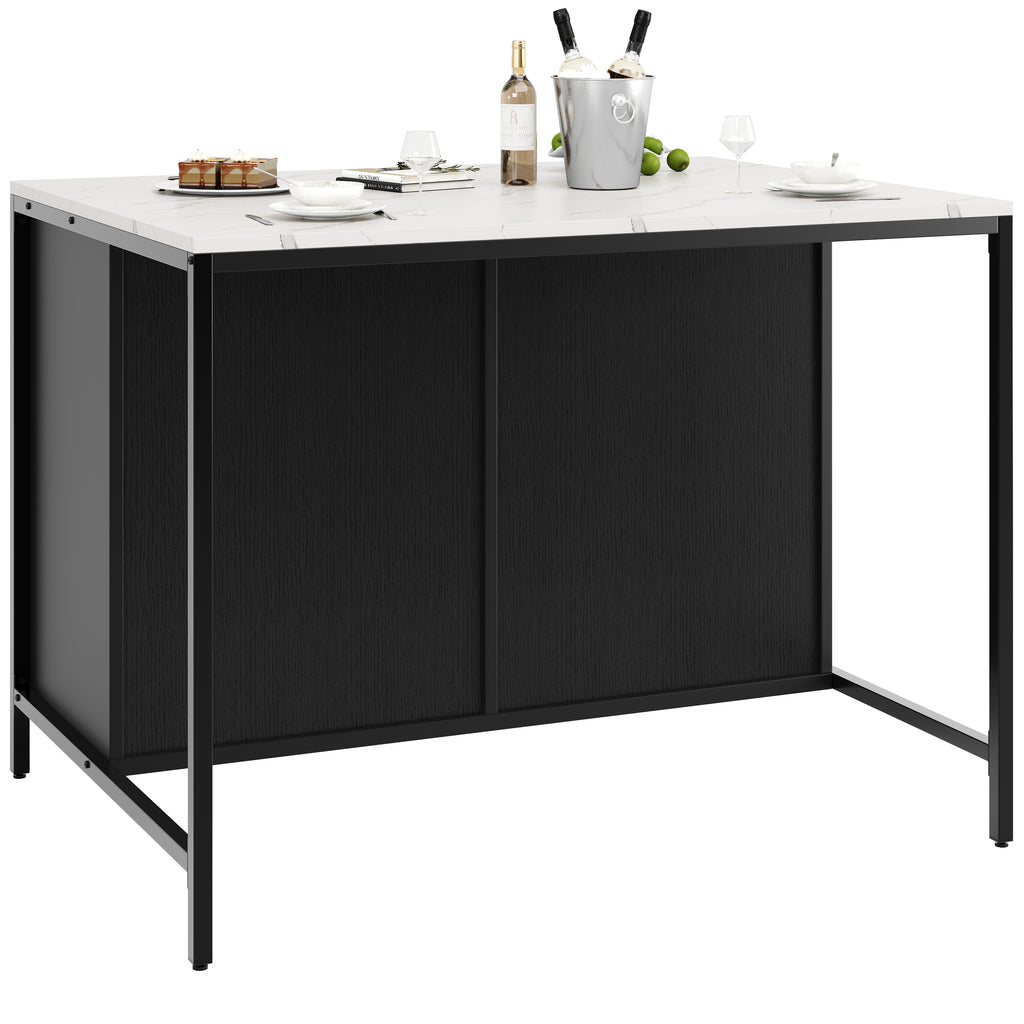 Standing Desk, Kitchen Countertop, Simple and Modern, Coffee Bar Table, Suitable for Living Room, Dining Room, Marble Pattern Tabletop, Adjustable Feet, Black