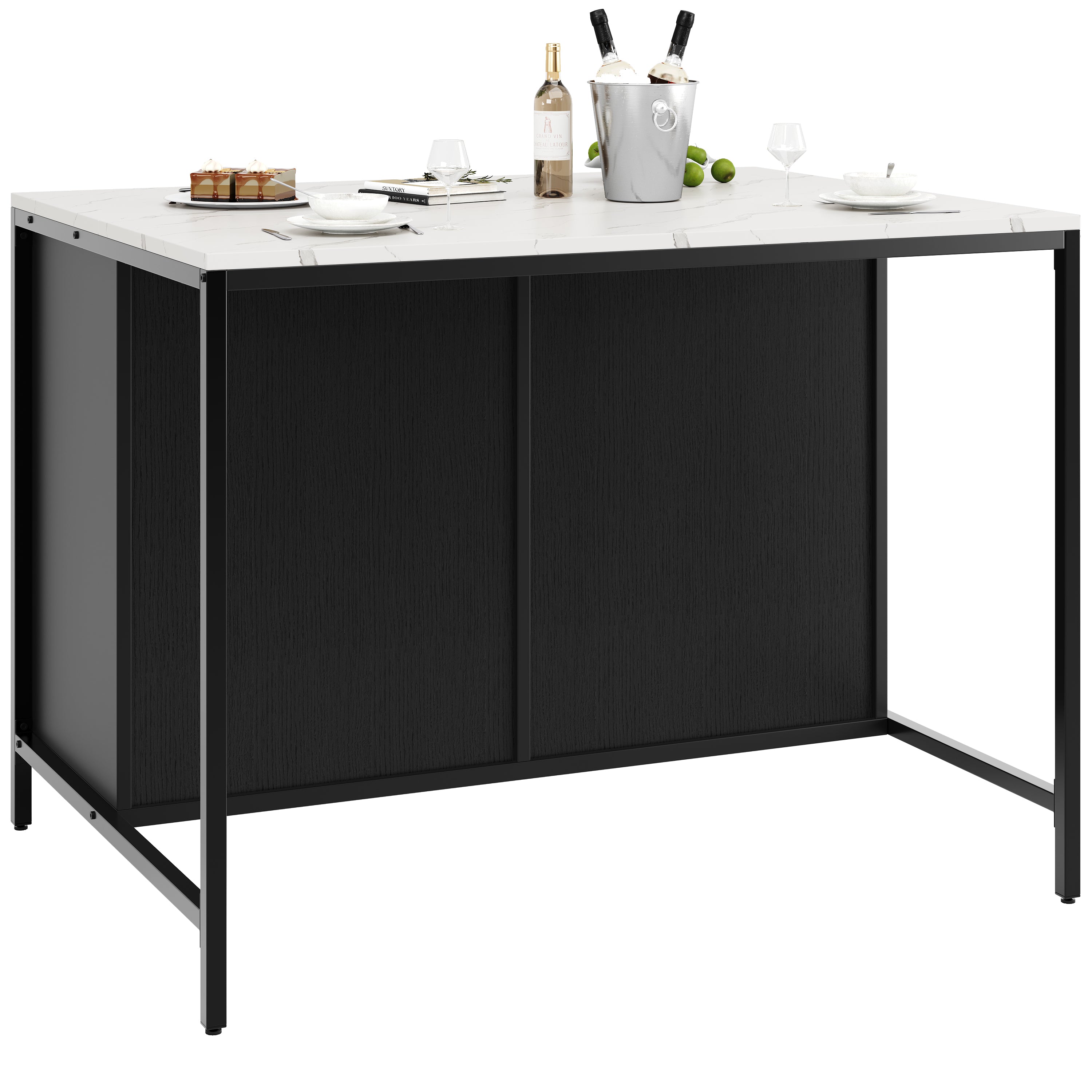 Standing Desk, Kitchen Countertop, Simple and Modern, Coffee Bar Table, Suitable for Living Room, Dining Room, Marble Pattern Tabletop, Adjustable Feet, Black