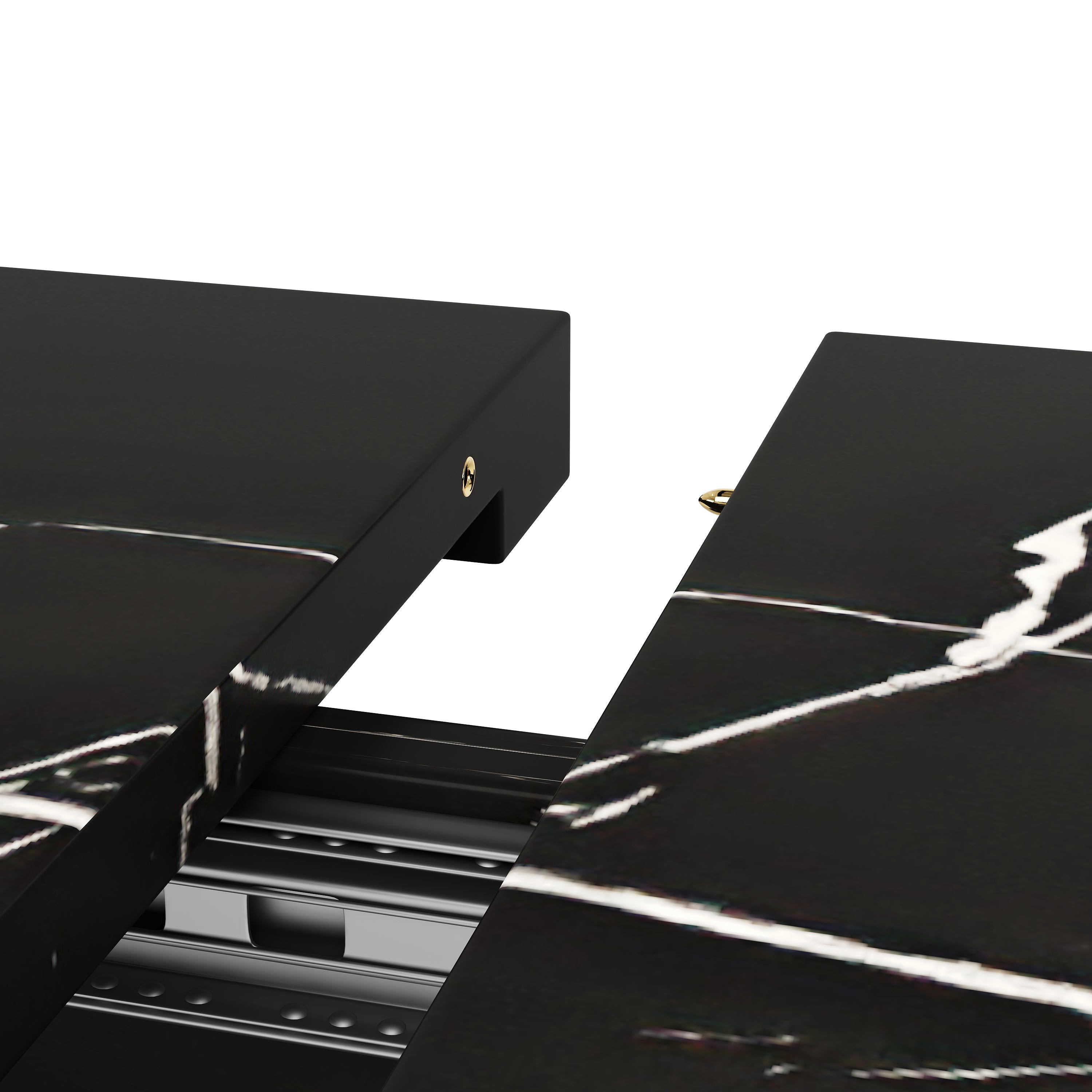 Dining table Telescopic table (120-160*75cm), extendable table, extendable to 120-160cm with the aid of internal insert panels, for kitchen and living room, dining table with black marble pattern