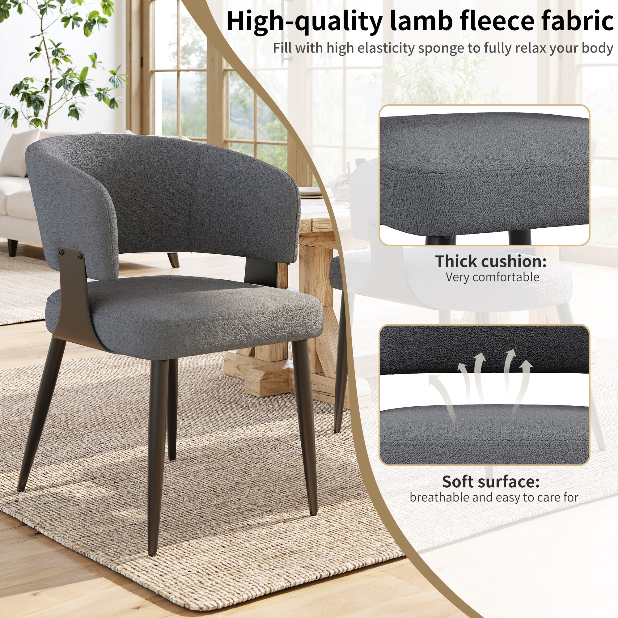 Modern Dining Chairs set of 4,Dining Room Chairs with Metal Legs – Upholstered Fabric Dining Room Chairs with Curved Backrest, Soft Cushion Seat, and Sturdy Metal Frame