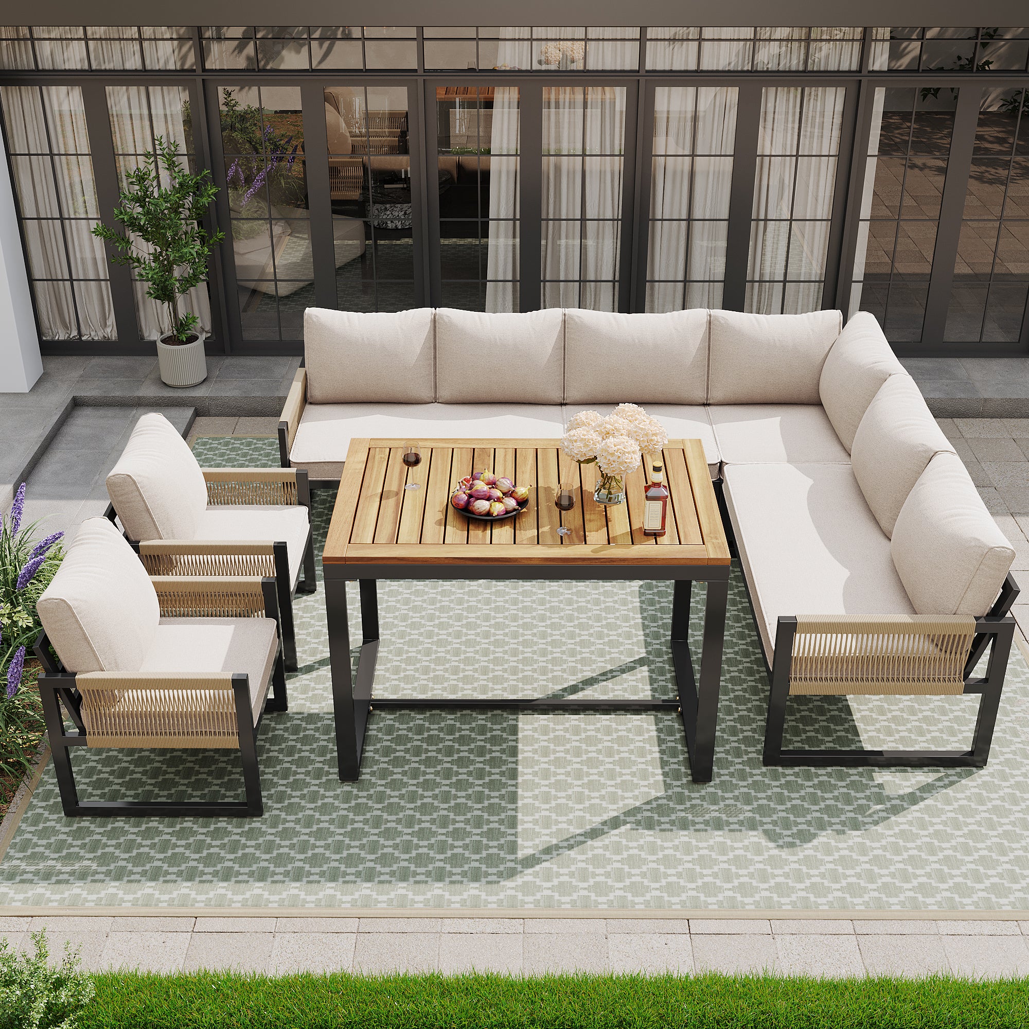 Garden dining set for 7-8 people, garden lounge set, garden furniture set for garden, balcony, terrace, weatherproof dining set, modern garden furniture set