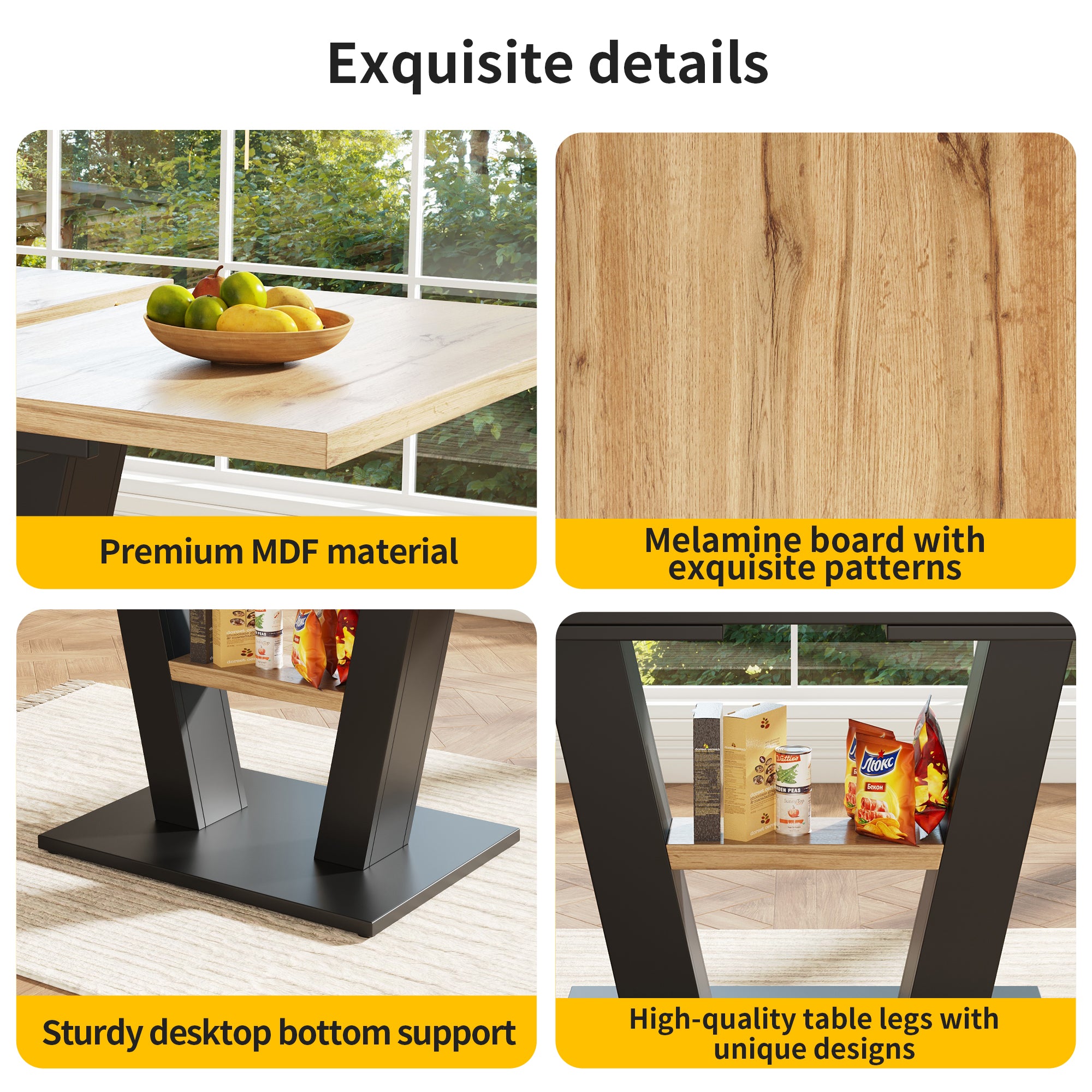 Extendable dining table (118-157×70×75cm), table, kitchen table,extendable to 118-157cm with the help of internal insert leaves, for kitchen and living room, wood-colored dining table