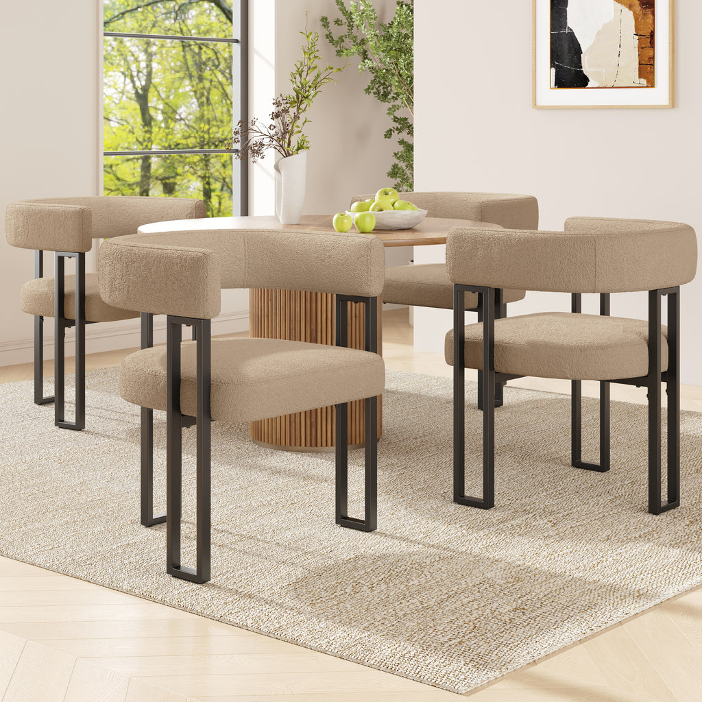 High-Quality Lamb Fleece Fabric (4 Pieces) Dining Chair Makeup Chair Dressing Chair Ergonomic Chair Lightweight Luxury Chair Curved Backrest, Beige/Brown