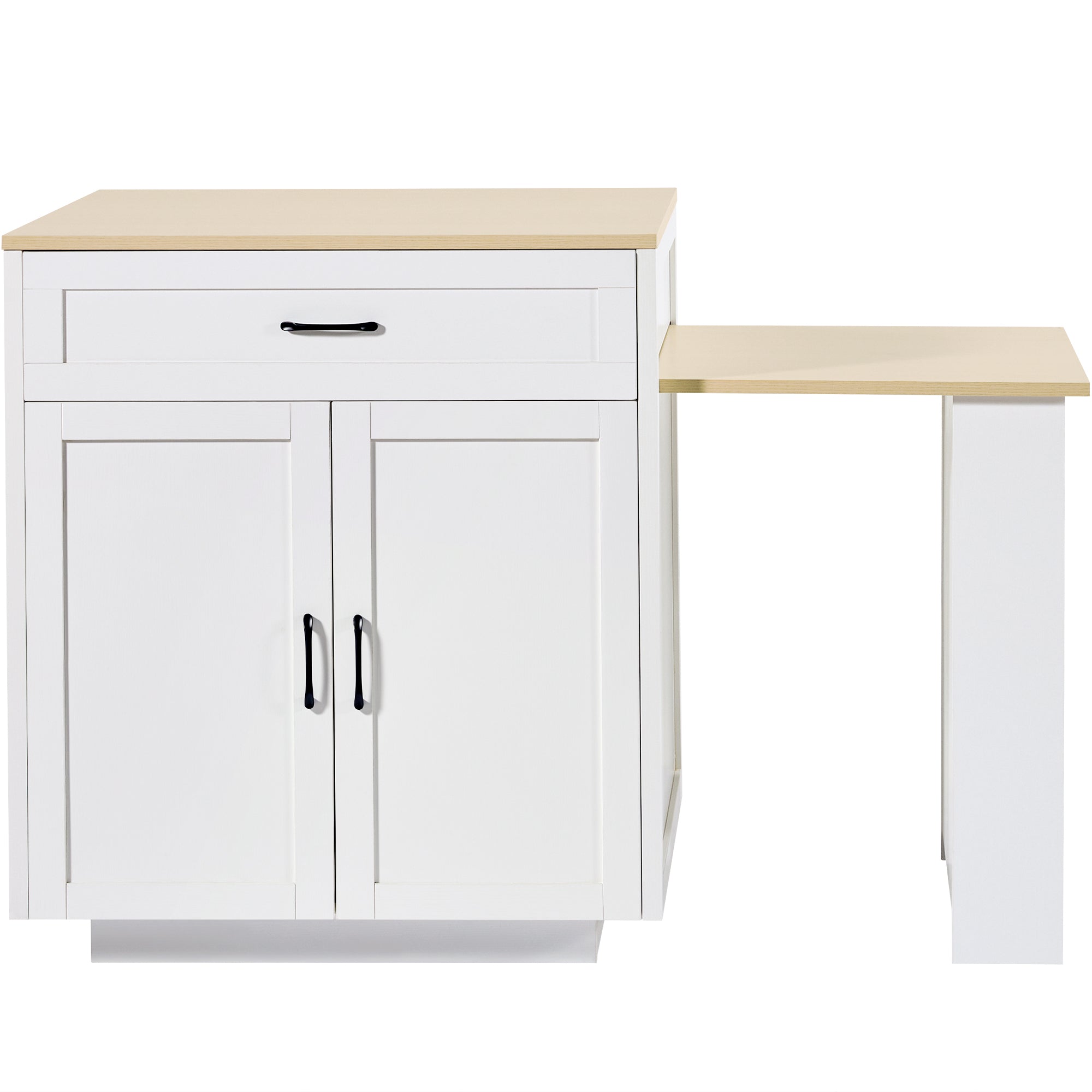 Extendable Bar Table with Storage (133–202 × 70 × 93.5 cm), with 2 Drawers and 2 Compartments, Expandable Kitchen Island Table for 2–6 People, Kitchen Dining Cart with Side Shelves, White.
